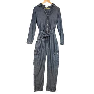 Cloth & Stone Denim Jumpsuit Belted Long Sleeve Button Down Gray‎ Size S